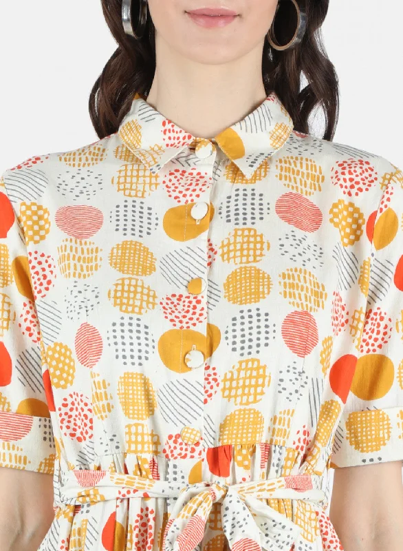 Women Mustard Printed Dress