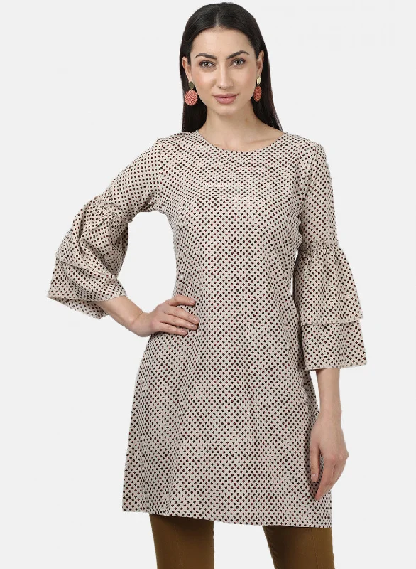 Womens Beige Printed Tunics