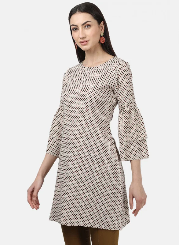 Womens Beige Printed Tunics