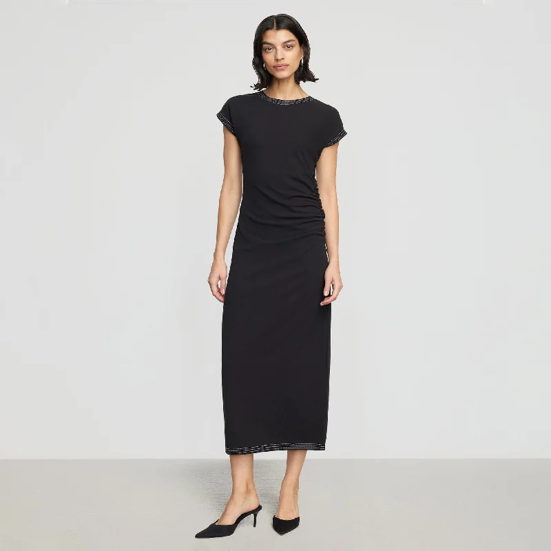 Vela Contrast-Stitch Ruched-Waist Dress