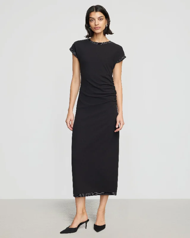 Vela Contrast-Stitch Ruched-Waist Dress