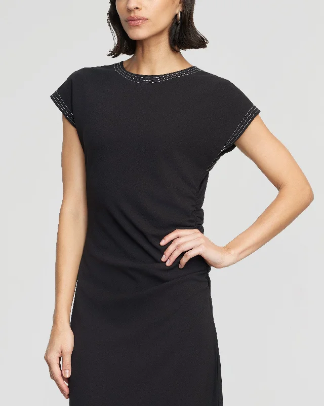 Vela Contrast-Stitch Ruched-Waist Dress