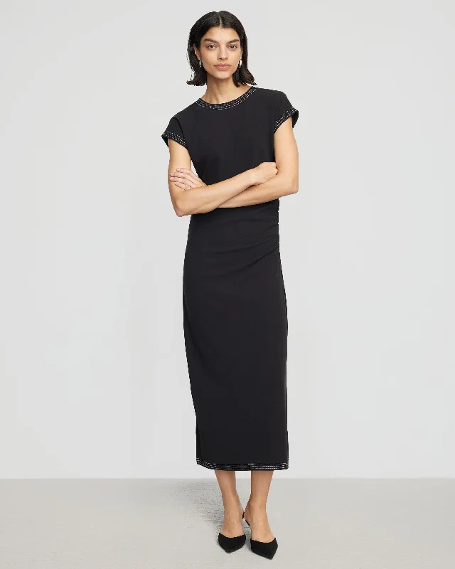 Vela Contrast-Stitch Ruched-Waist Dress