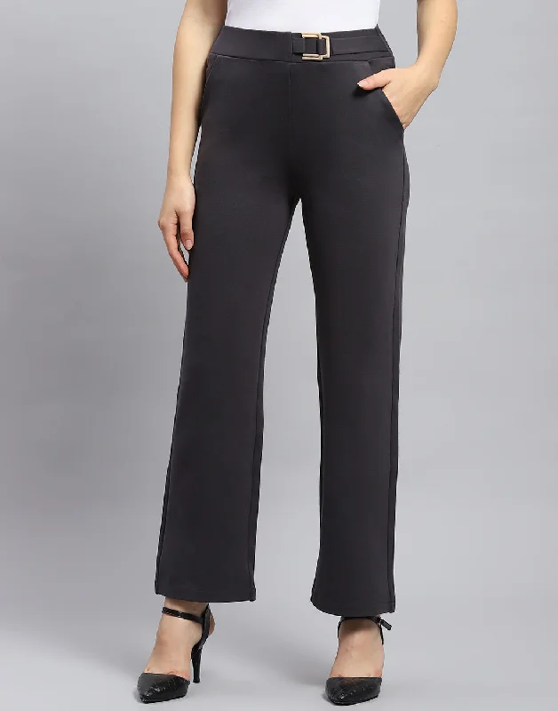 Women Charcoal Solid Regular Fit Trouser