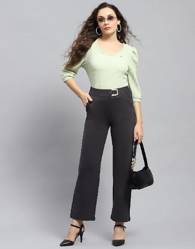 Women Charcoal Solid Regular Fit Trouser