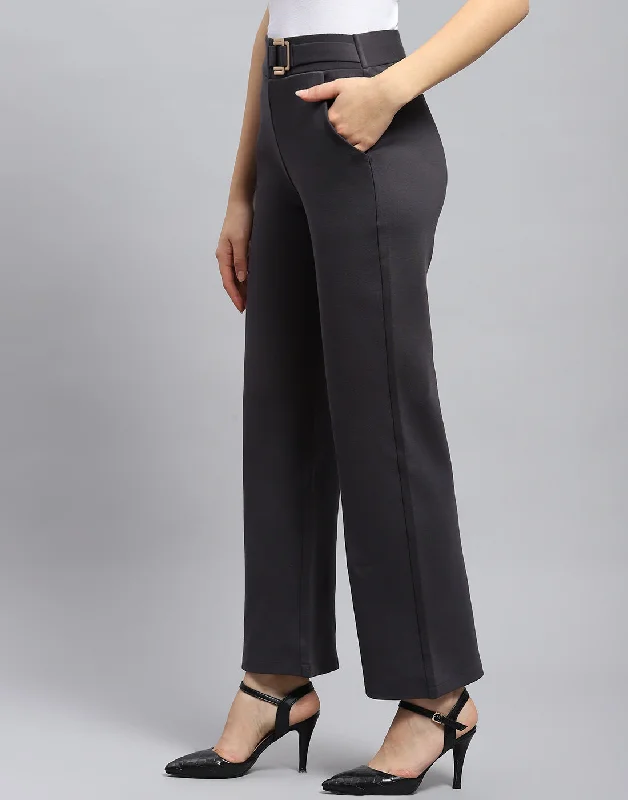 Women Charcoal Solid Regular Fit Trouser