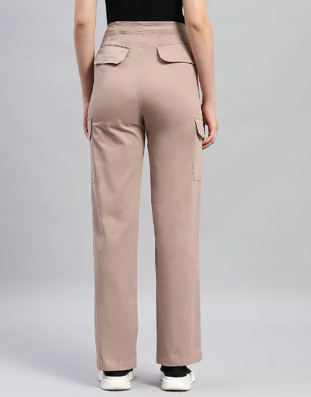 Women Khaki Solid Straight Fit Trouser