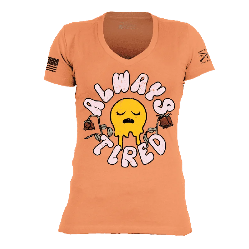 Women's Always Tired V-Neck - Apricot Crush