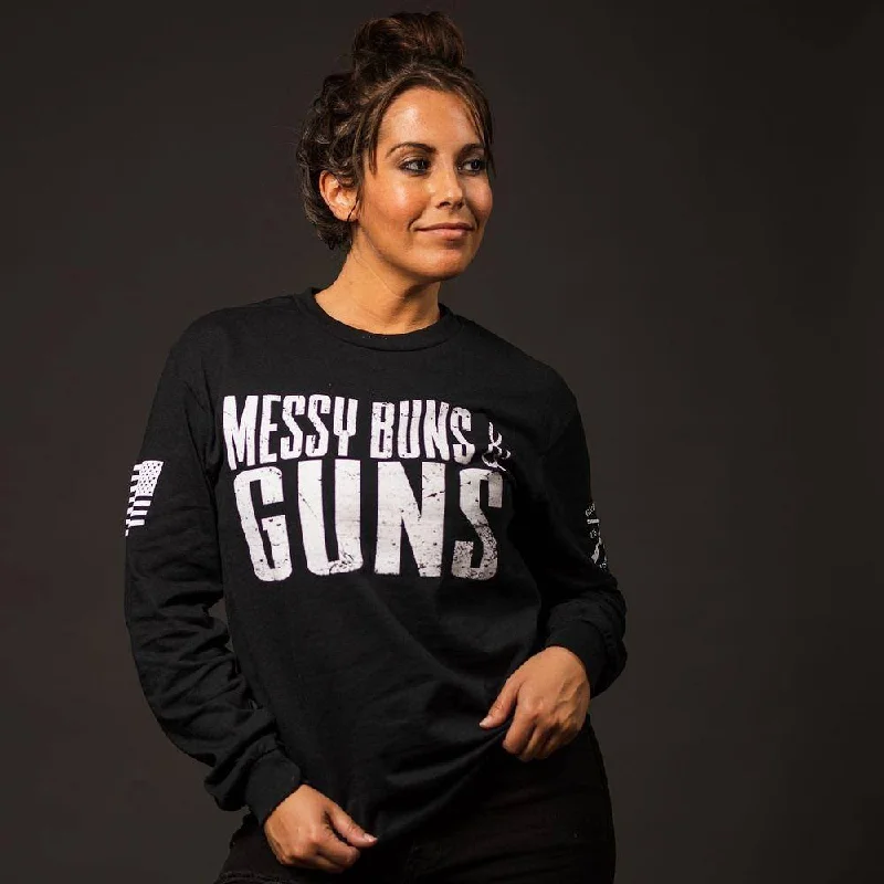 Women's Messy Buns & Guns Long Sleeve - Black