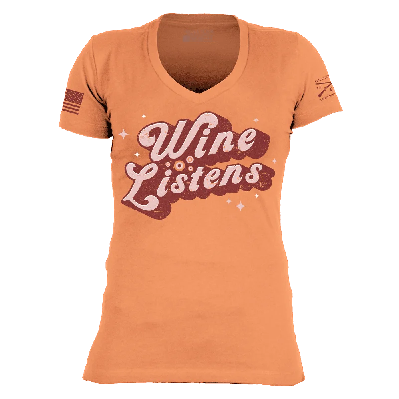 Women's Wine Listens V-Neck - Apricot Crush