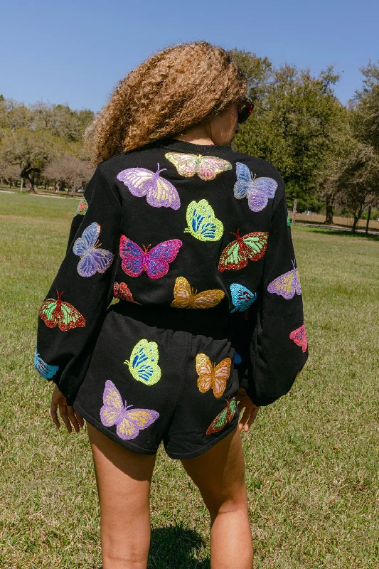 Black Multi Butterfly Short