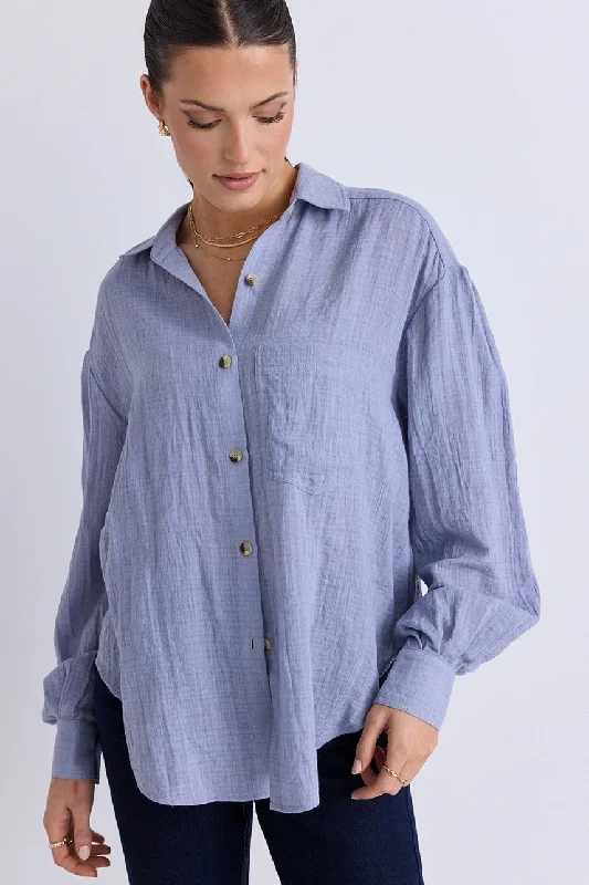 Breezy Light Blue Muslin Drop Shoulder Shirt