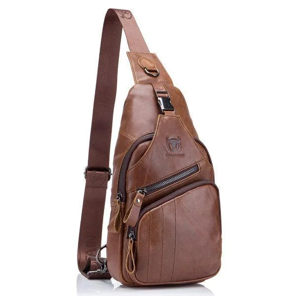 Coffee Genuine Leather Large Size Chest Bag Sling Bag Single-shoulder Crossbody Bag For Men