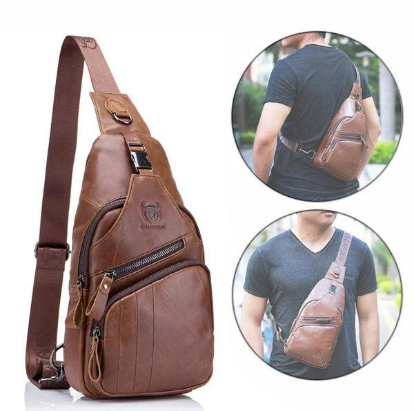 Coffee Genuine Leather Large Size Chest Bag Sling Bag Single-shoulder Crossbody Bag For Men