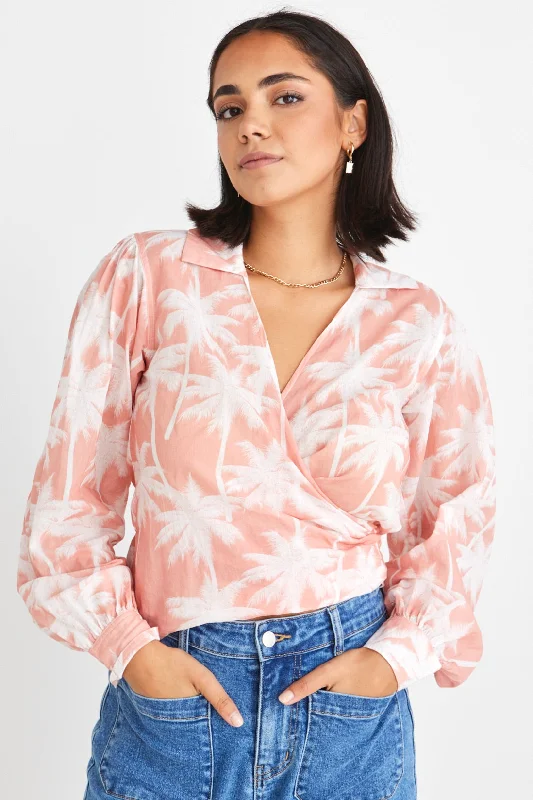 Evolve Blush Palms Wrap Shirt