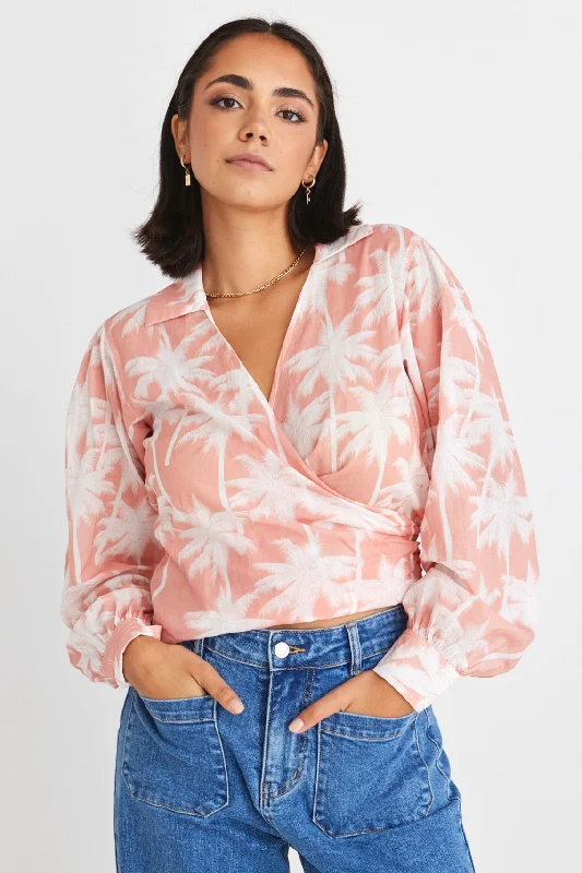 Evolve Blush Palms Wrap Shirt