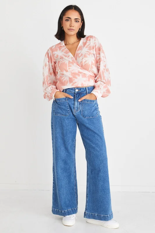 Evolve Blush Palms Wrap Shirt