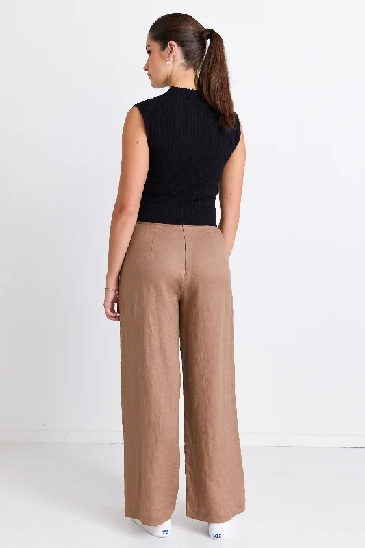 Freedom Mushroom Linen Back Zip Wide Leg Pant