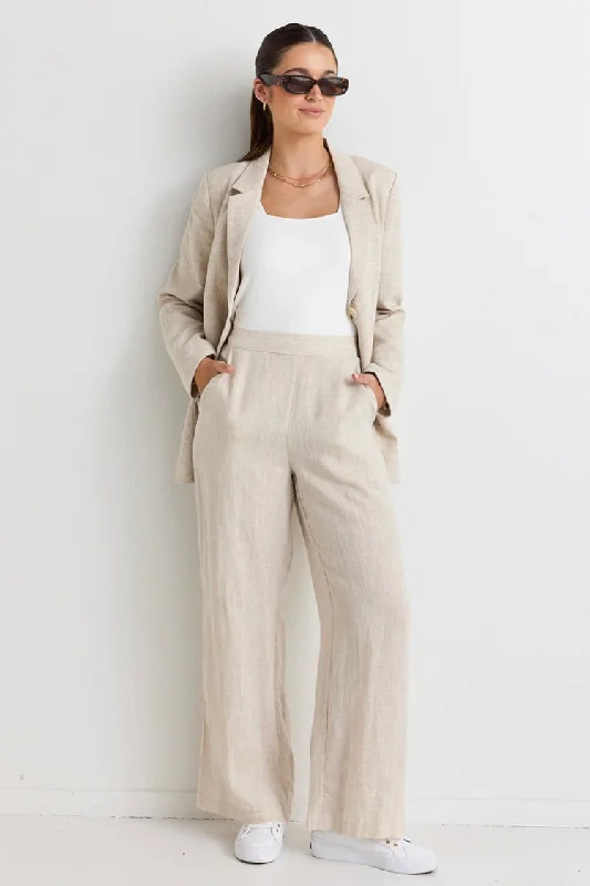 Freedom Natural Linen Zip Back Wide Leg Pant