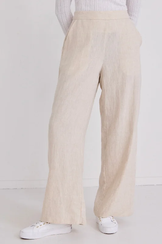 Freedom Natural Linen Zip Back Wide Leg Pant