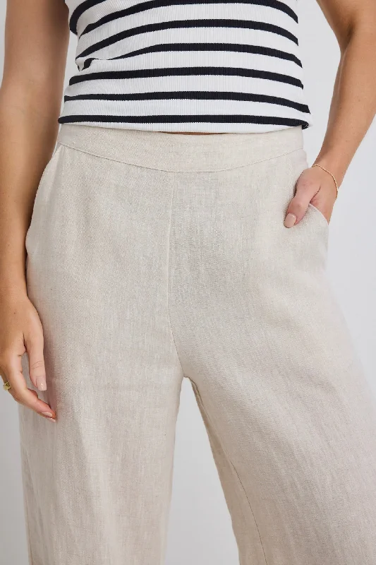 Freedom Natural Linen Zip Back Wide Leg Pant