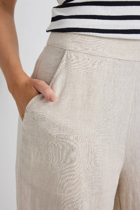 Freedom Natural Linen Zip Back Wide Leg Pant