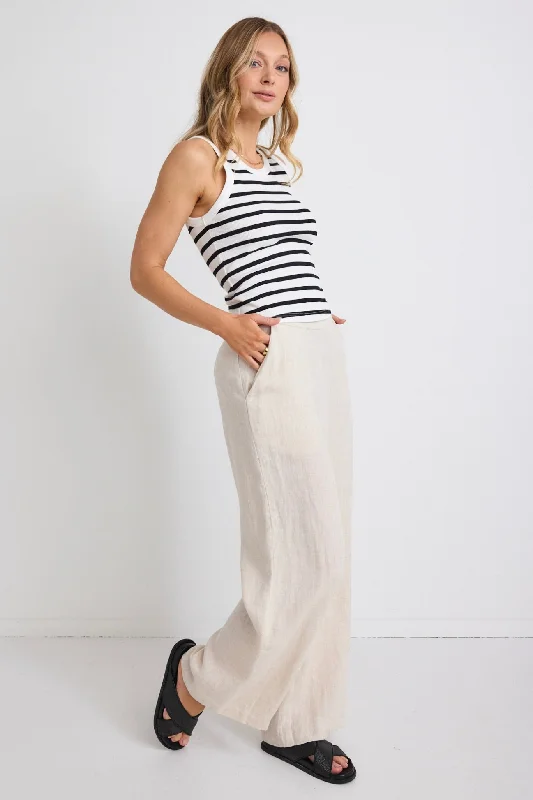 Freedom Natural Linen Zip Back Wide Leg Pant