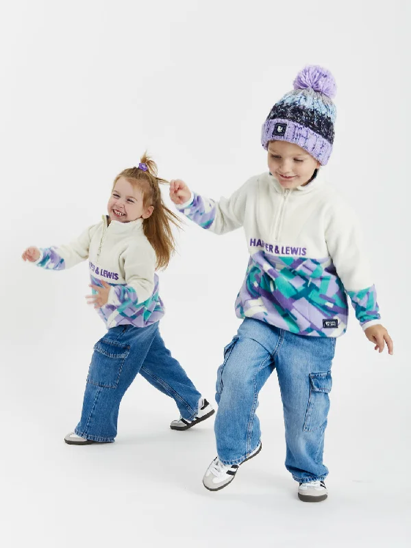 Kids Olwen Retro Pattern 1/4 Zip Fleece