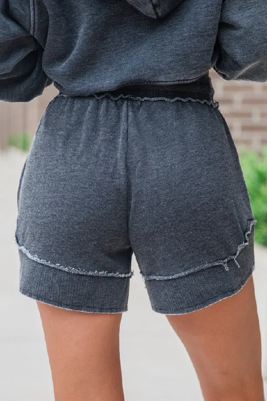 Learn As You Go Black Acid Wash Knit Shorts