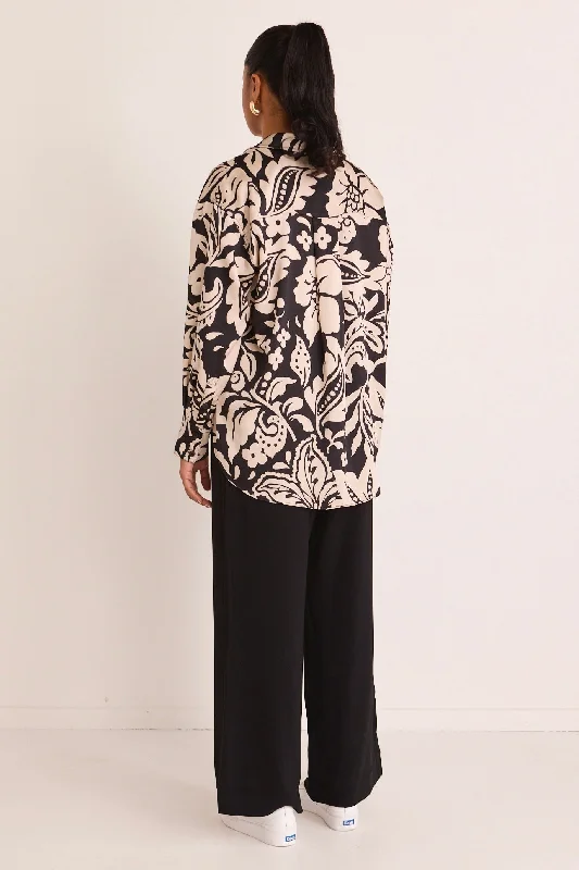 Luxuriate Black Baroque Satin Oversized Shirt