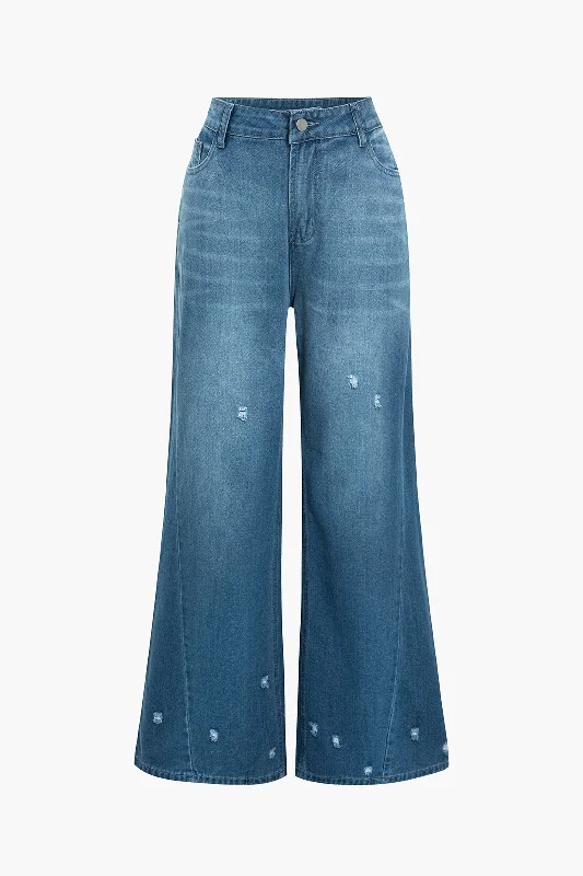 Ombre Ripped Wide Leg Jeans