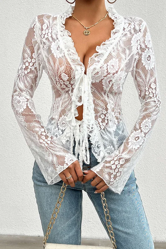 Solid Lace Long Sleeve Shirt