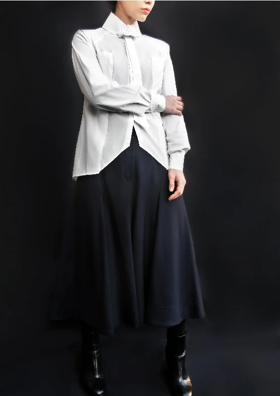 Origami Cotton Wide Collar Flower Shirt / White