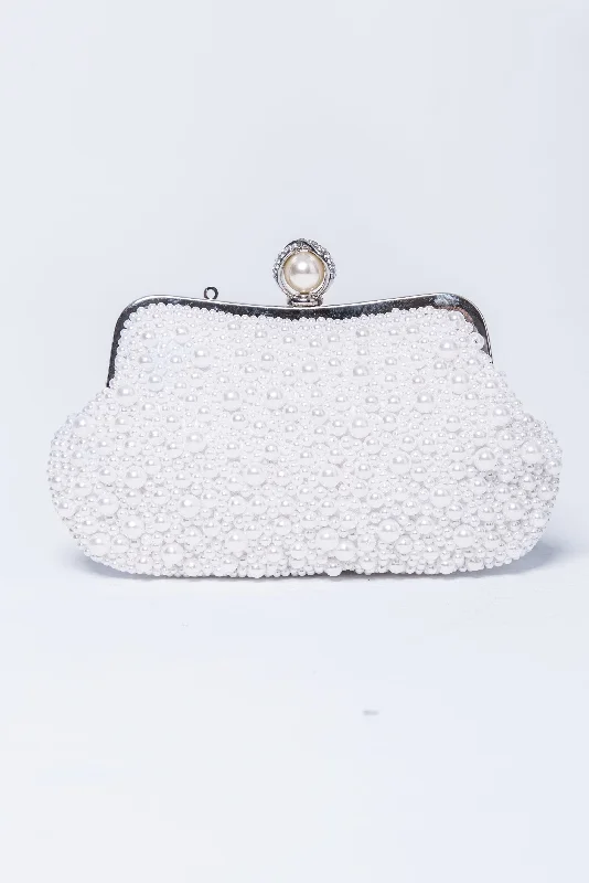 Pure White Pearl Encrusted Hard Clutch