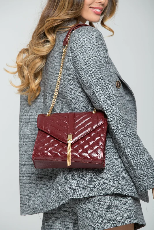 Red Quilted Clutch with Chain Strap