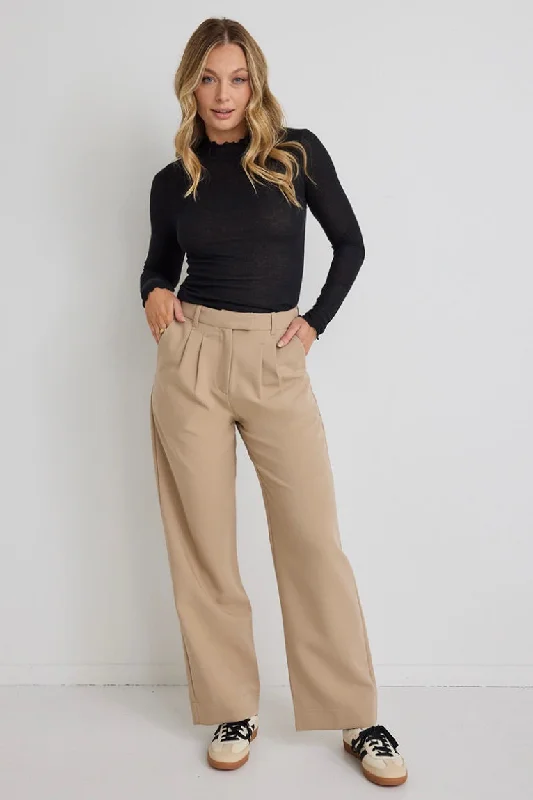 Sister Camel Textured Wide Leg Pants