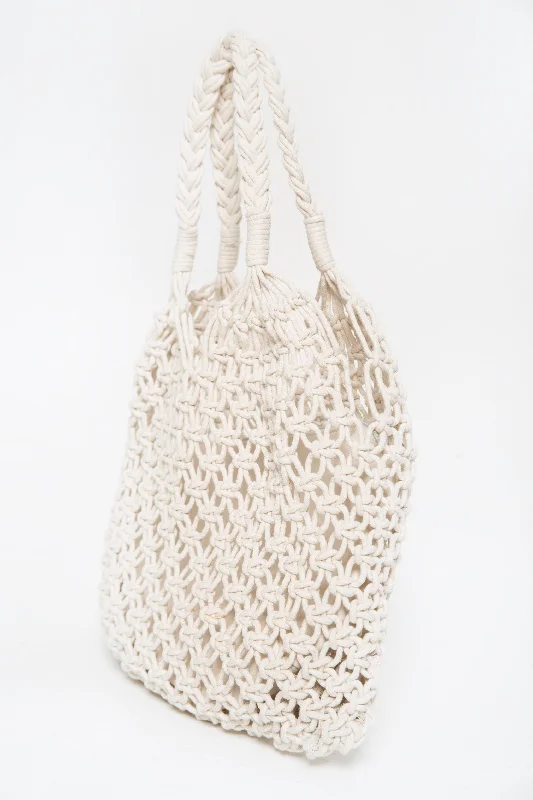 White Faux Leather and Jute Hobo Bag