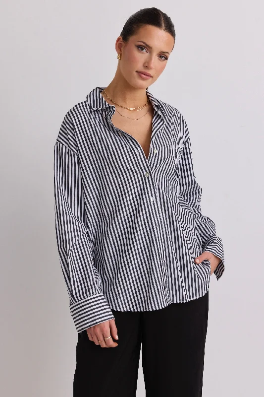 You Got This Black Stripe Poplin Oversized Shirt