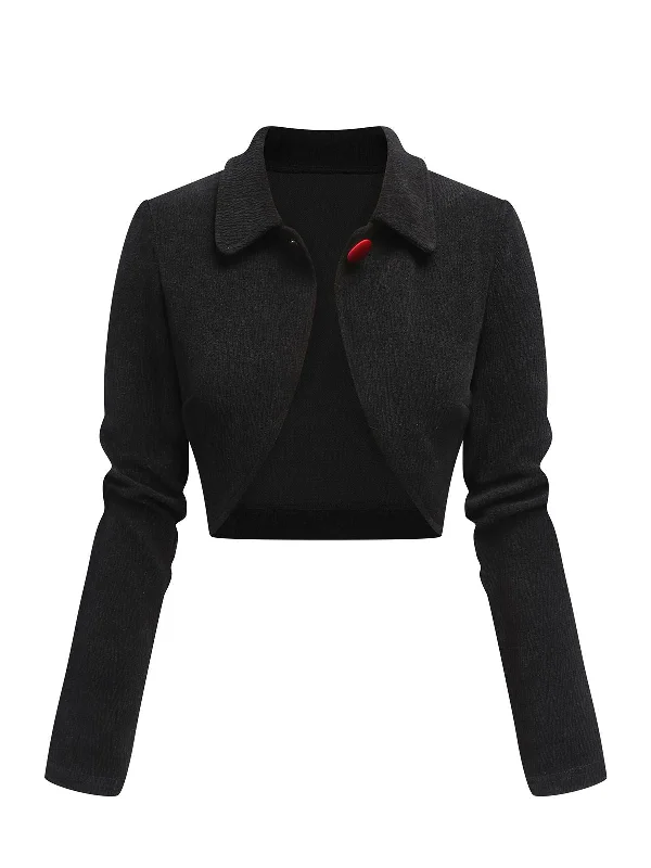 [Pre-Sale] Black 1950s Textured Knitted Crop Jacket