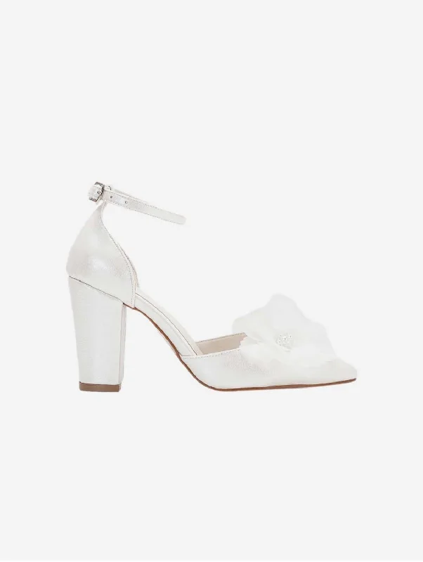 Cassia Vegan Leather Floral Block Wedding Heels | Ivory