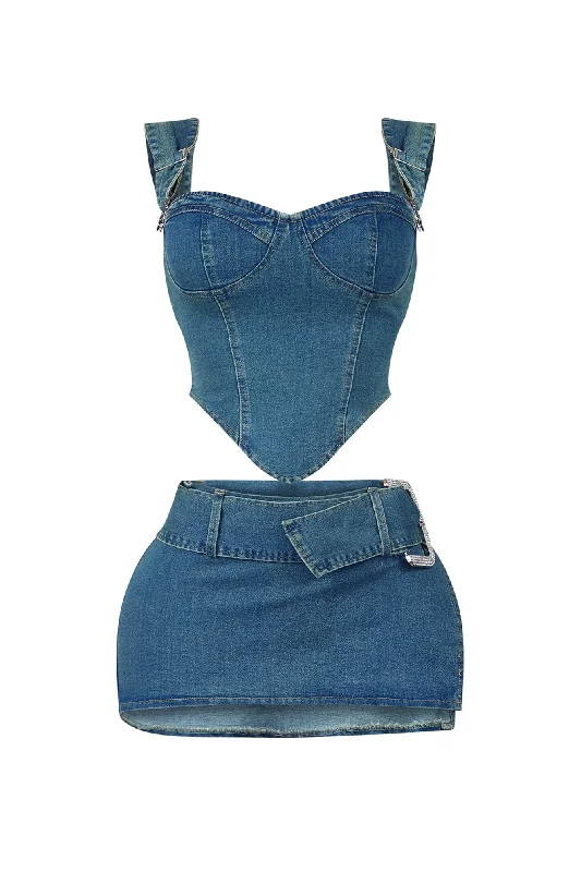 Daniel Washed Denim Corset & Skirt SET