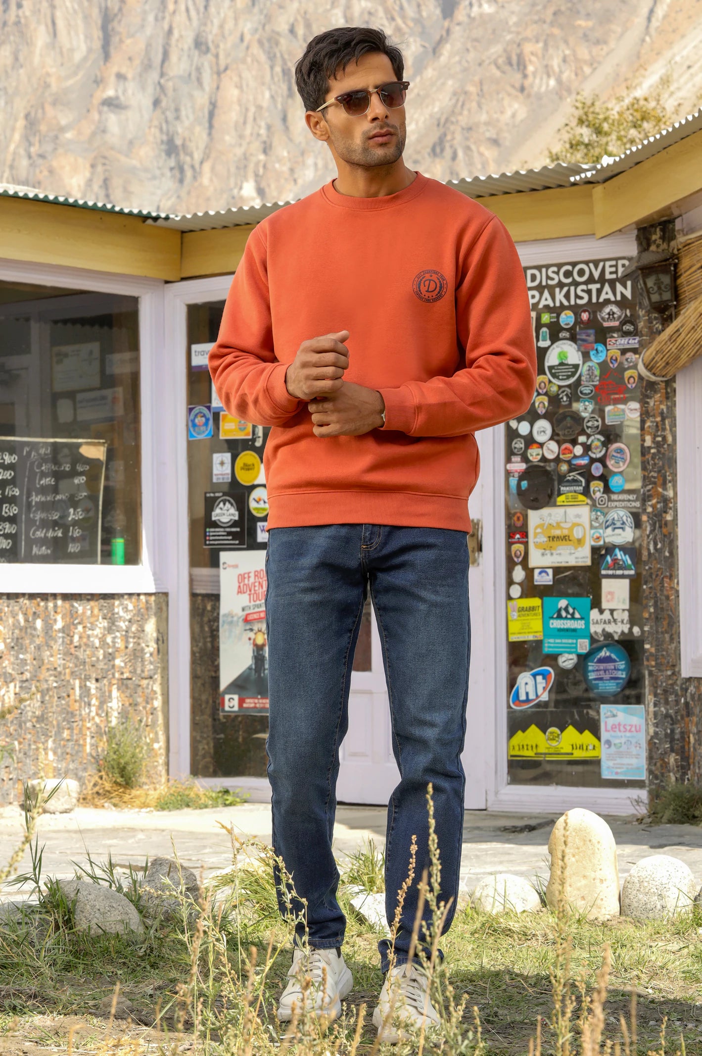 Coral Plain Sweatshirt for Men