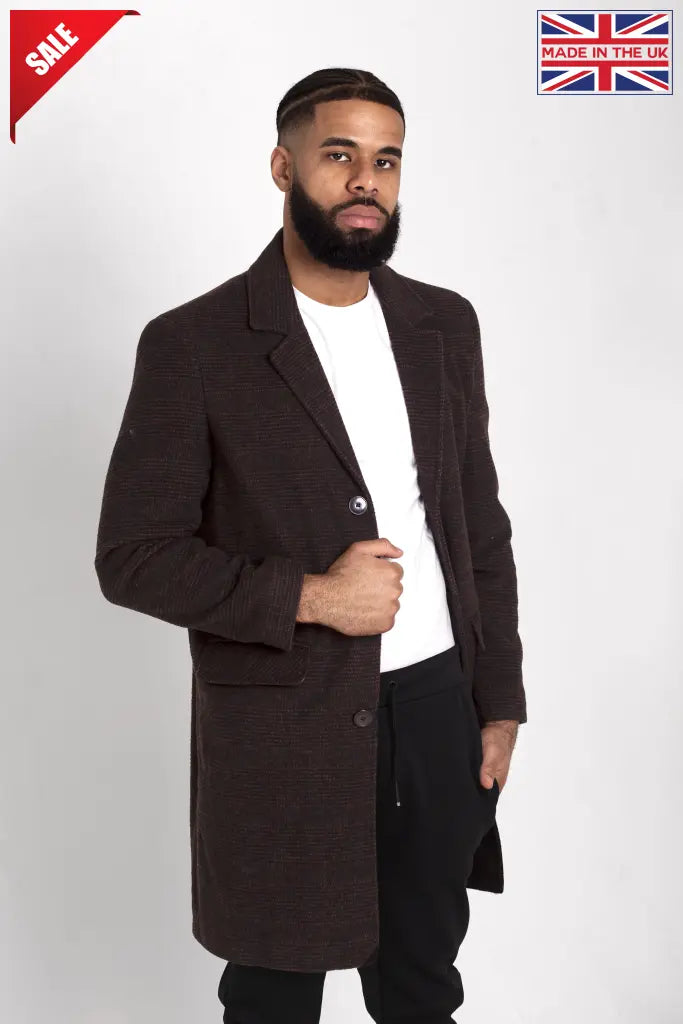 Mens Single Breasted Check Design Overcoat