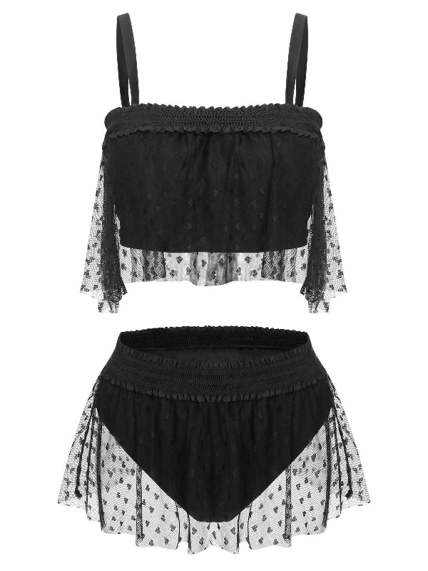 [Plus Size] Black 1950s Strap Mesh Swimsuit