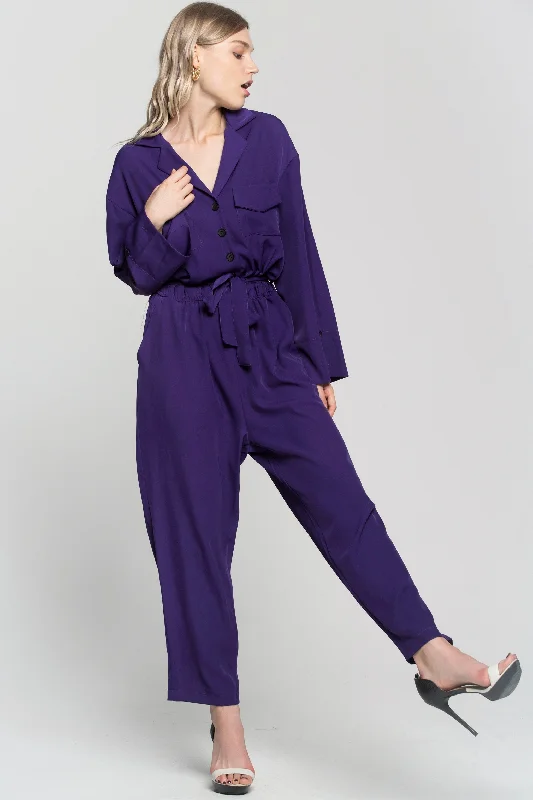 Royal Purple Notched Collar Jumpsuit