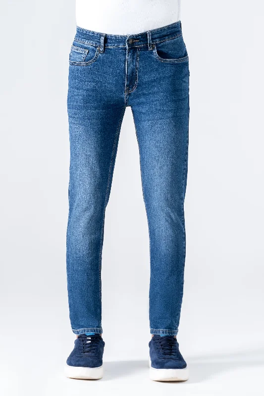 SLIM LEG DENIM JEANS MID BLUE