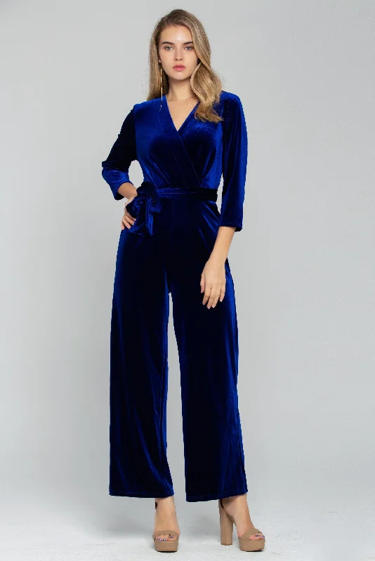 Solid Royal Blue Velvet Jumpsuit