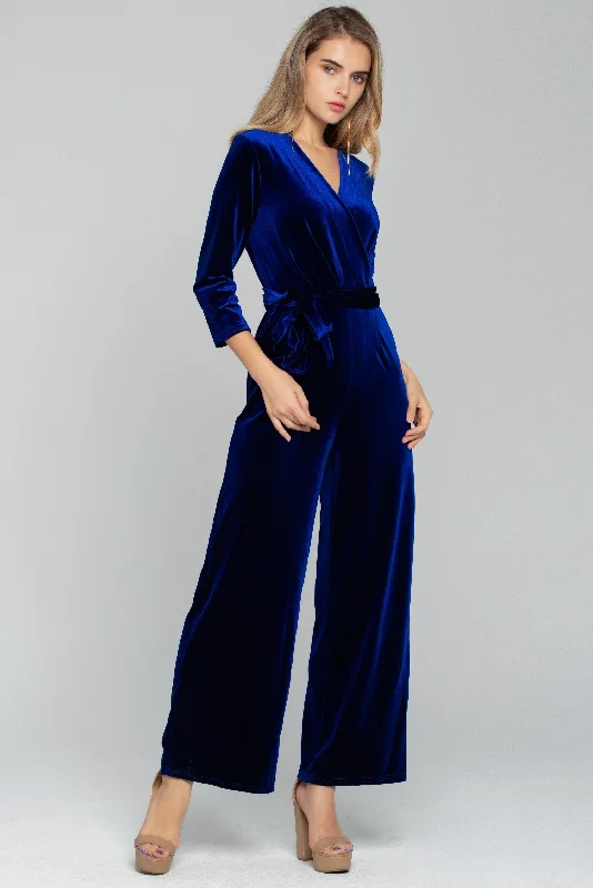 Solid Royal Blue Velvet Jumpsuit