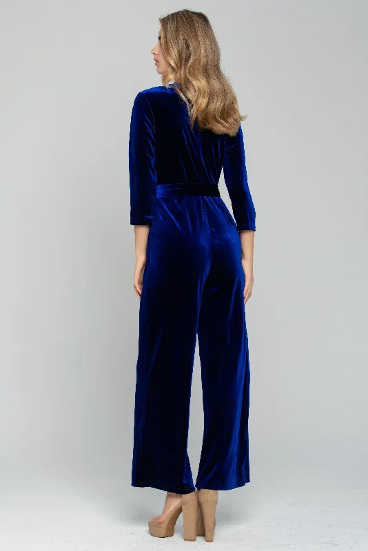 Solid Royal Blue Velvet Jumpsuit