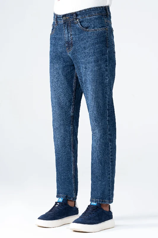 STRAIGHT LEG DENIM JEANS MID BLUE